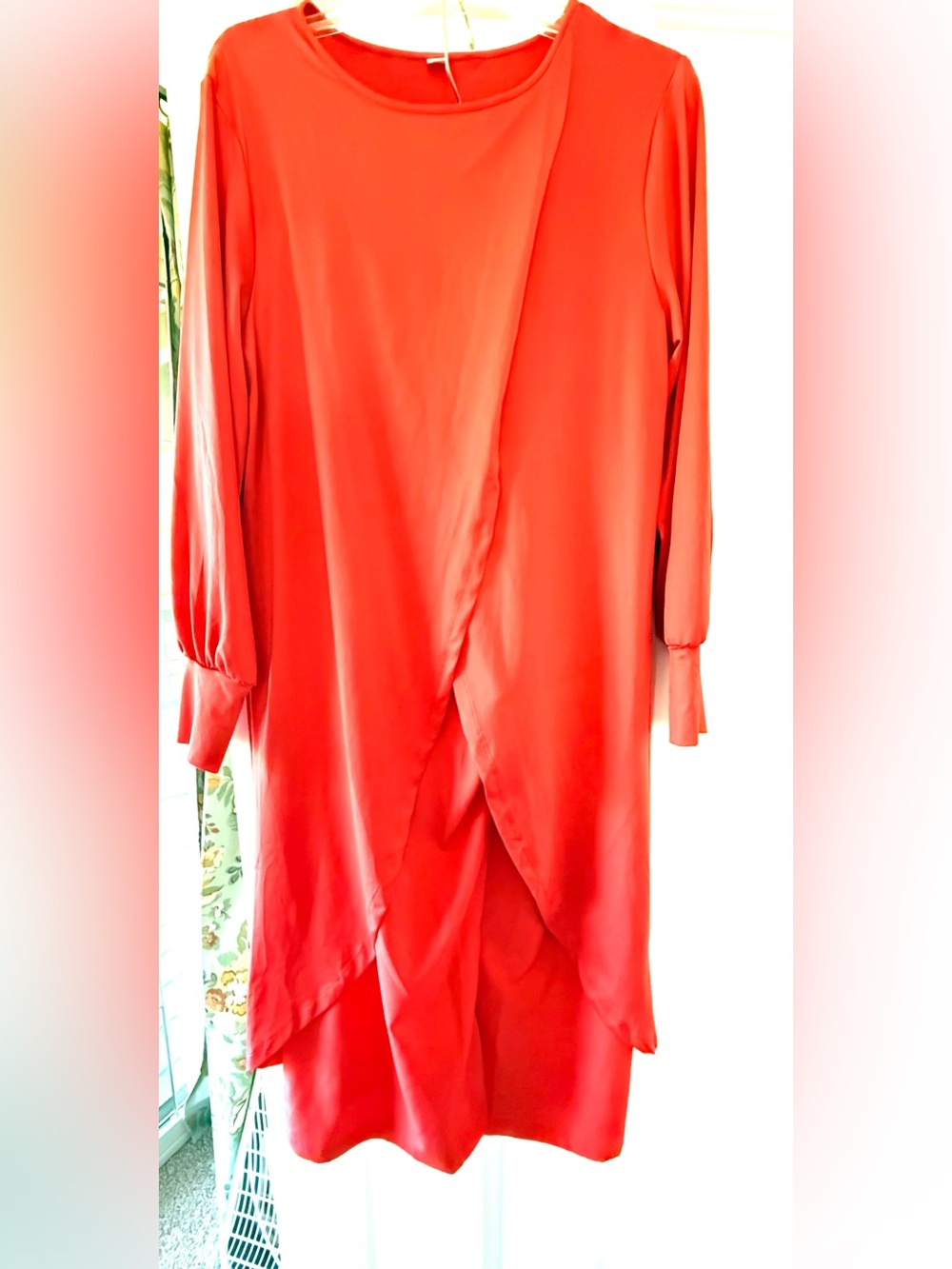 Deep Tangerine Long-Sleeve Draped Women's Tunic And Pants